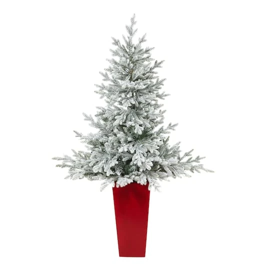 4.75ft. Pre-Lit Flocked Fraser Fir Artificial Christmas Treein Tower Planter, Warm White Lights 6 4.75ft. Pre-Lit Flocked Fraser Fir Artificial Christmas Treein Tower Planter, Warm White Lights - Image 4