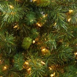 4.5ft. Pre-Lit Wyoming Mixed Pine Artificial Christmas Tree In Red Tower Planter, Clear Lights 13 4.5ft. Pre-Lit Wyoming Mixed Pine Artificial Christmas Tree In Red Tower Planter, Clear Lights -Northlight Shop D322753S 4