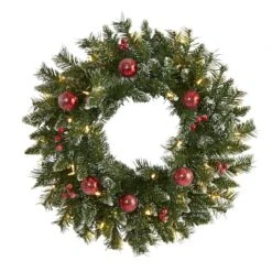 24" White LED Frosted Christmas Wreath With Ornaments & Berries -Northlight Shop D322795S 1 1