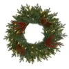 24" LED Green Pine Christmas Wreath With Berries & Pinecones -Northlight Shop D322796S 1