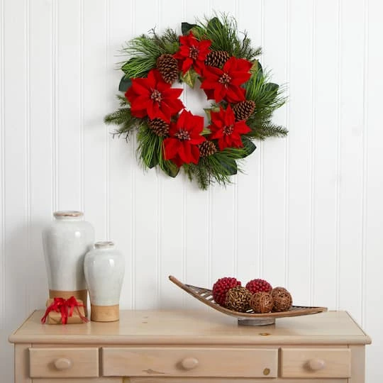 28" Poinsettia & Pine Wreath 5 28" Poinsettia & Pine Wreath - Image 3