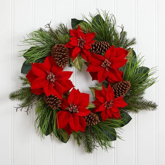 28" Poinsettia & Pine Wreath 6 28" Poinsettia & Pine Wreath - Image 4