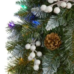 24" LED Snow Tipped Pinecone & White Berry Wreath -Northlight Shop D322815S 3