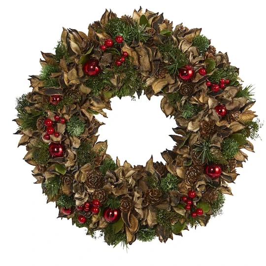 15in. Holiday Wreath With Pine Cones & Ornaments 4 15in. Holiday Wreath With Pine Cones & Ornaments - Image 2
