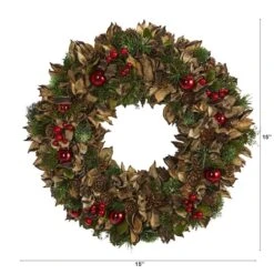 15in. Holiday Wreath With Pine Cones & Ornaments 8 15in. Holiday Wreath With Pine Cones & Ornaments -Northlight Shop D322843S 2
