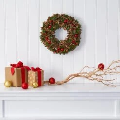 15in. Holiday Wreath With Pine Cones & Ornaments 9 15in. Holiday Wreath With Pine Cones & Ornaments -Northlight Shop D322843S 3