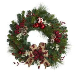 24in. Christmas Pine, Pinecone & Ornaments Wreath -Northlight Shop D322847S 1 1