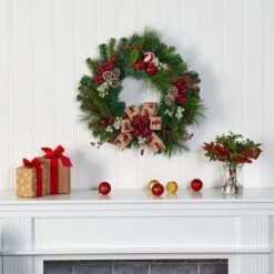 24in. Christmas Pine, Pinecone & Ornaments Wreath -Northlight Shop D322847S 3