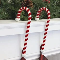 Haute Decor Velvet Candy Cane Stocking Holder, 2ct. 7 Haute Decor Velvet Candy Cane Stocking Holder, 2ct. -Northlight Shop D349414S 2