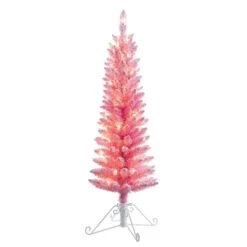 4ft. Pre-Lit Cotton Candy Pink Flocked Fir Artificial Christmas Tree, Clear Lights