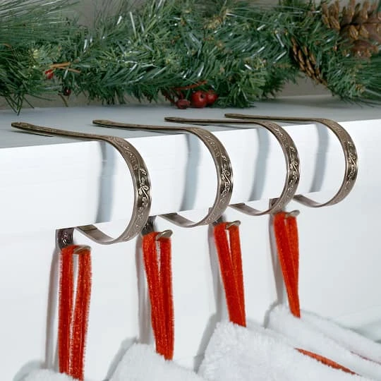 Original MantleClip® Holly Embossed Oil-Rubbed Bronze Stocking Holders, 4ct. 5 Original MantleClip® Holly Embossed Oil-Rubbed Bronze Stocking Holders, 4ct. - Image 3