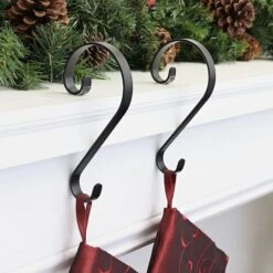 Haute Decor Stocking Scroll® Matte Black Stocking Holders, 2ct. -Northlight Shop D349637S 2