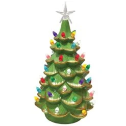 Santa's Workshop 14" Lighted Green Ceramic Tree With Gold Tips 5 Santa's Workshop 14" Lighted Green Ceramic Tree With Gold Tips -Northlight Shop D362454S 1 1