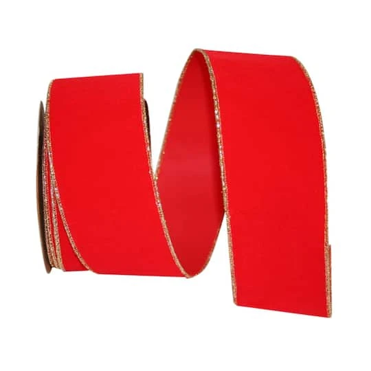 JAM Paper 4" X 25yd. Velvet Wired Heavy Commercial Ribbon Hot Red And Gold 3 JAM Paper 4" X 25yd. Velvet Wired Heavy Commercial Ribbon Hot Red And Gold