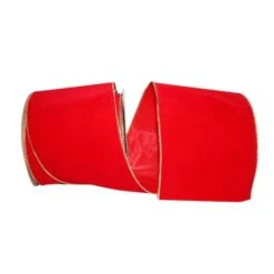 JAM Paper 6" X 25yd. Velvet Wired Heavy Commercial Ribbon Red And Gold