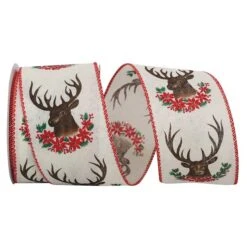 Reliant 2.5" X 10yd. Deer & Antlers Linen Wired Ribbon
