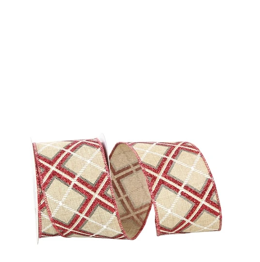 JAM Paper 2.5" X 10yd. Christmas Diamonds Glitter Plaid Diagonal Wired Ribbon 3 JAM Paper 2.5" X 10yd. Christmas Diamonds Glitter Plaid Diagonal Wired Ribbon