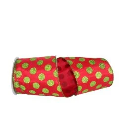 JAM Paper 4" X 10yd. Glitter Wired Red & Lime Dots Ribbon