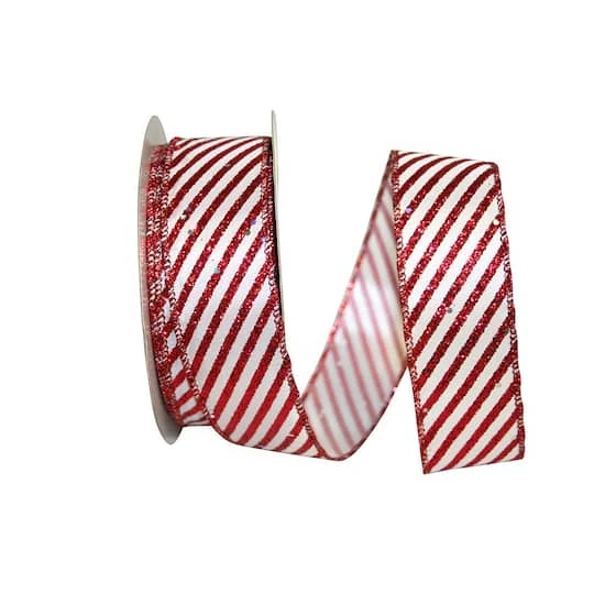 JAM Paper 1.5" X 20yd. Red & White Candy Cane Glitter Wired Ribbon 3 JAM Paper 1.5" X 20yd. Red & White Candy Cane Glitter Wired Ribbon