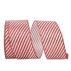 JAM Paper 2.5" X 20yd. Wired Candy Cane Glitter Diagonal Stripe Ribbon -Northlight Shop D376954S 1 1