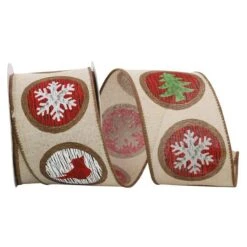 JAM Paper 2.5" X 10yd. Natural Wood Cuts Holiday Wired Ribbon