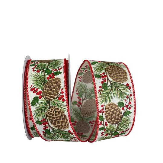 JAM Paper 2.5" X 20yd. X 20yd. Ivory Pinecone Berry Sprig Linen Wired Ribbon 3 JAM Paper 2.5" X 20yd. X 20yd. Ivory Pinecone Berry Sprig Linen Wired Ribbon