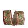JAM Paper 2.5" X 20yd. Natural Pinecone Berry Sprig Wired Ribbon -Northlight Shop D376971S 1