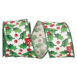 JAM Paper 2.5" X 10yd. White Holly Berry Simplicity Linen Wired Ribbon