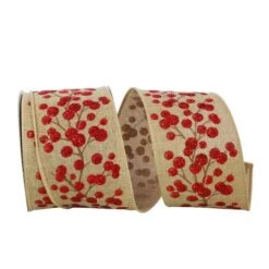 JAM Paper 2.5" X 10yd. Linen Wired Natural Berry Branch Ribbon