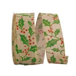 JAM Paper 2.5" X 50yd. X 50yd. Linen Wired Natural Holly Ribbon