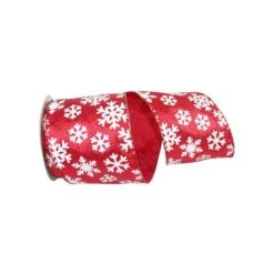JAM Paper 4" X 10yd. Wired White Snowflake Red Glitter Ribbon