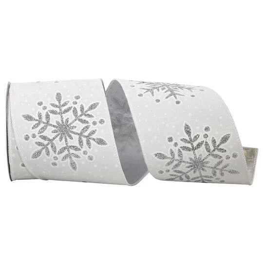 JAM Paper 4" X 10yd. Wired Snowflake Glitter Ribbon 4 JAM Paper 4" X 10yd. Wired Snowflake Glitter Ribbon - Image 2