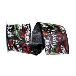 JAM Paper 2.5" X 10yd. Black Holiday Greetings Wired Ribbon
