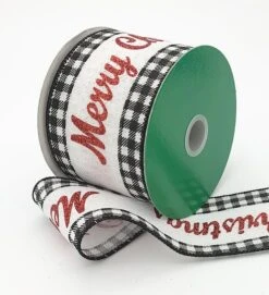 JAM Paper 2.5" X 10yd. Black & White Merry Christmas Glitter Gingham Wired Ribbon 5 JAM Paper 2.5" X 10yd. Black & White Merry Christmas Glitter Gingham Wired Ribbon -Northlight Shop D377065S 1 1