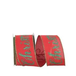 JAM Paper 2.5" X 10yd. Wired Faux Linen Merry Christmas Glitter Ribbon
