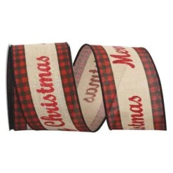 JAM Paper 2.5" X 10yd. Red Merry Christmas Glitter Gingham Wired Ribbon