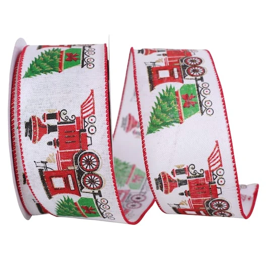 JAM Paper 2.5" X 20yd. Train With Christmas Tree Linen Ribbon 4 JAM Paper 2.5" X 20yd. Train With Christmas Tree Linen Ribbon - Image 2