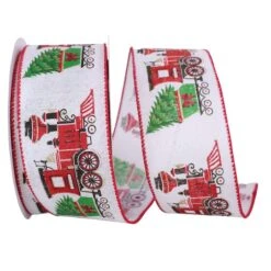 JAM Paper 2.5" X 20yd. Train With Christmas Tree Linen Ribbon