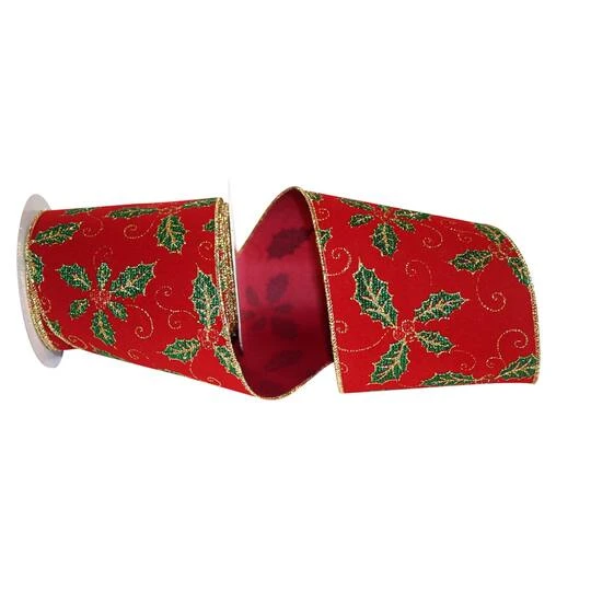 JAM Paper 2.5" X 10yd. Burgundy Glitter Holly Wired Velvet Ribbon 3 JAM Paper 2.5" X 10yd. Burgundy Glitter Holly Wired Velvet Ribbon