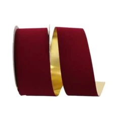 JAM Paper 2.5" X 25yd. Velvet Gold Back Ribbon Burgundy -Northlight Shop D378162S 1 1