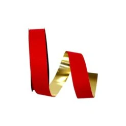 JAM Paper 1.375" X 25yd. Velvet Gold Back Ribbon Medium Red