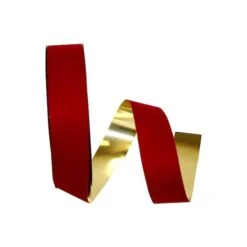 JAM Paper 1.375" X 25yd. Velvet Gold Back Ribbon Holiday Red -Northlight Shop D378170S 1 1