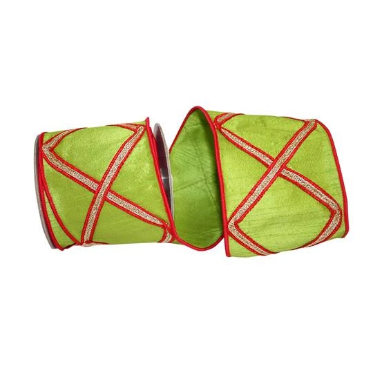 JAM Paper 4" X 5yd. Lime & Red Diamond Trim Lux Wired Plush Velvet Ribbon 4 JAM Paper 4" X 5yd. Lime & Red Diamond Trim Lux Wired Plush Velvet Ribbon - Image 2