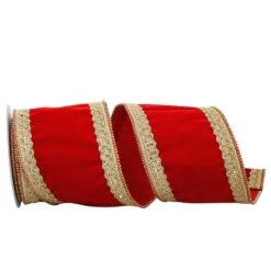 JAM Paper 4" X 5yd. Red & Gold Royalty Trim Wired Velvet Ribbon