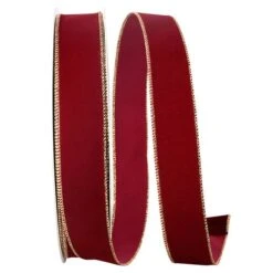 Reliant 1/2" X 50yd. Velvet Wired Ribbon Burgundy/Gold -Northlight Shop D378311S 1 1