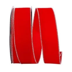 JAM Paper 2.5" X 50yd. Velvet Wired Value Ribbon Red/Silver