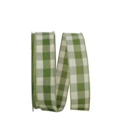 JAM Paper 1.5" X 50yd. Wired Celine Plaid Ribbon Moss