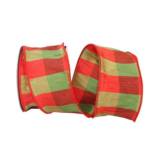 Reliant 2.5" X 10yd. Wired Orange & Green Plaid Dupioni Ribbon 3 Reliant 2.5" X 10yd. Wired Orange & Green Plaid Dupioni Ribbon