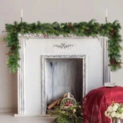 9ft. Pinecones & Red Berries Garland -Northlight Shop D393383S 3