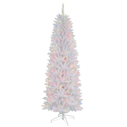 6.5ft. Pre-Lit White Pencil Fraser Fir Artificial Christmas Tree, Multicolor Lights 4 6.5ft. Pre-Lit White Pencil Fraser Fir Artificial Christmas Tree, Multicolor Lights - Image 2